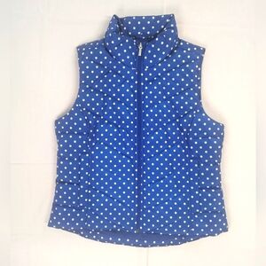 Lands End Women’s Down Feathers Puffer Vest Small(6-8) Full Zip Blue Polka Dot